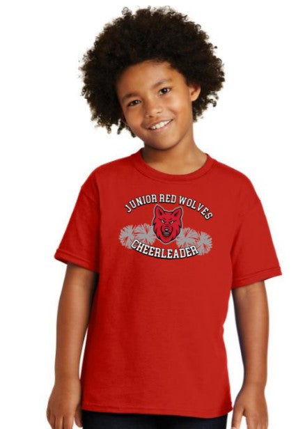 *Limited Edition* Youth Heavy Cotton 100% Cotton T-Shirt with Junior Red Wolves Cheerleader Logo